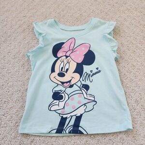 Disney Little Girls Minnie Mouse Light Blue Ruffle Sleeve Graphic Tee size 4T